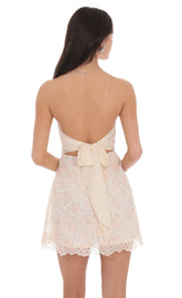 Eyelet Floral Strapless Dress in Cream